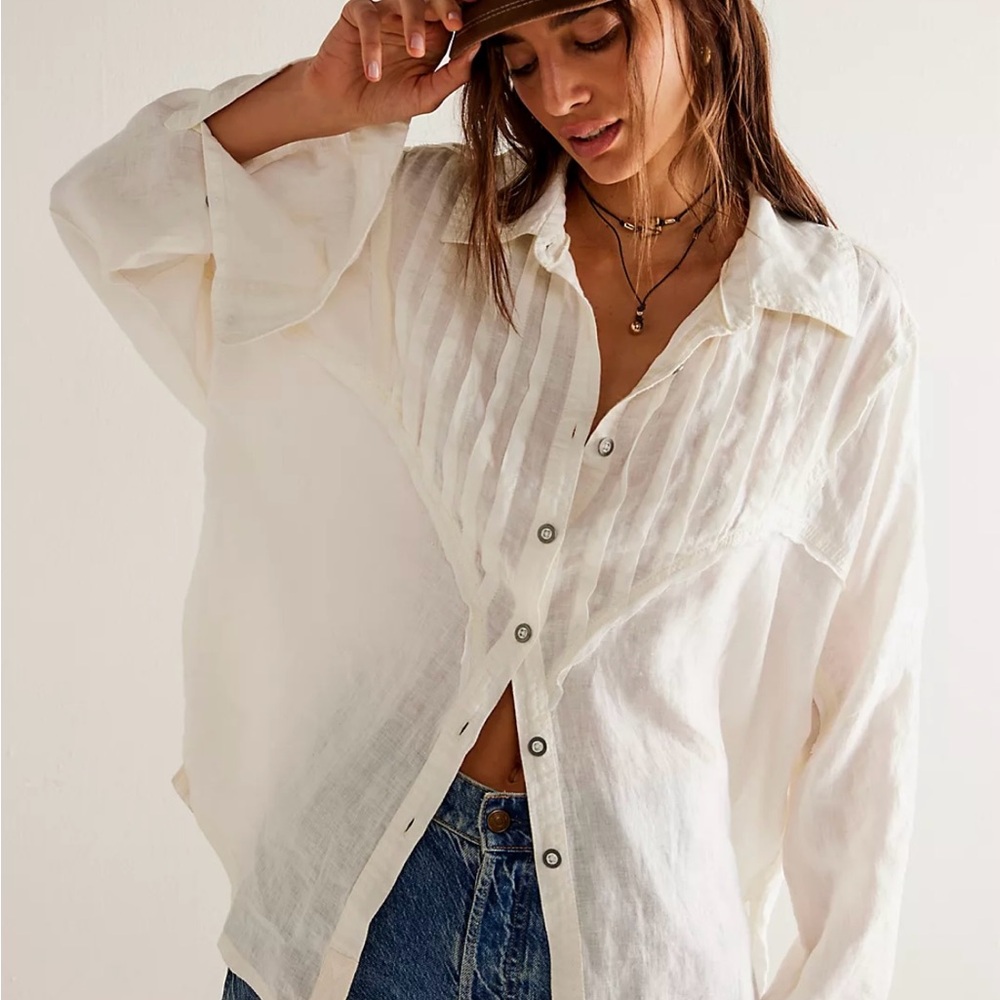 Free People Tucked Up Linen Button Down Shirt